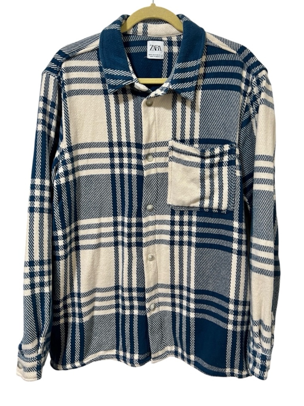 Zara Plaid Cotton Flannel XL Blue and Cream